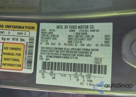 2025 Ford Bronco Sport Big Bend from USA, damaged, VIN 3FMCR9BN1SRE37715